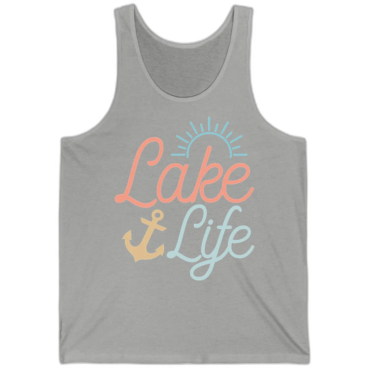 Lake Life Typography Design Tank in Athletic Heather