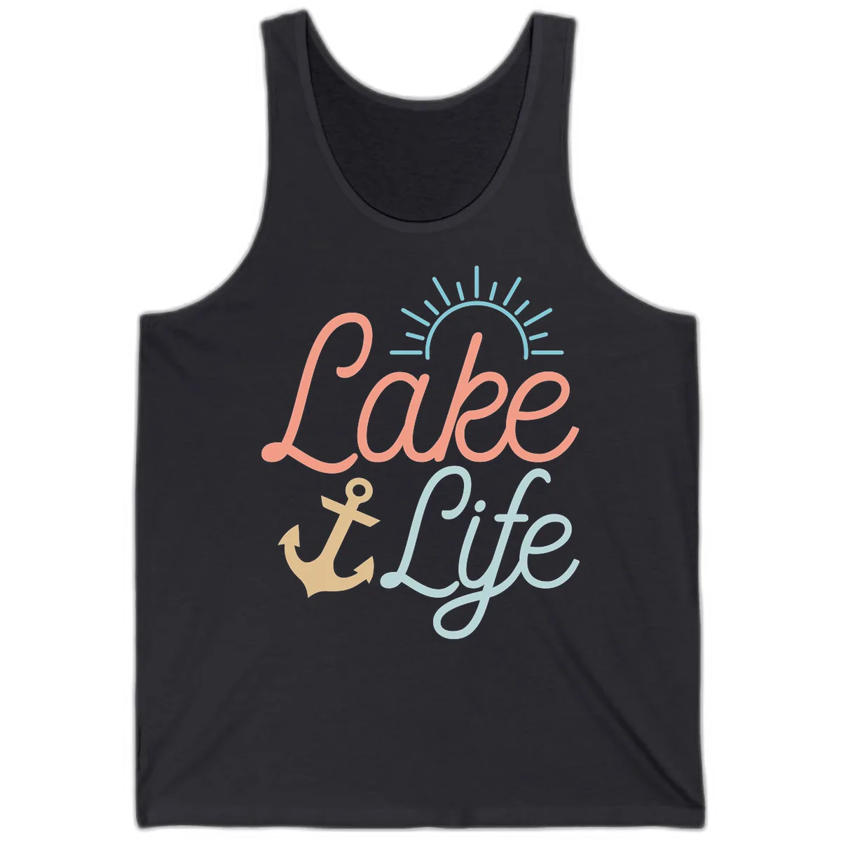 Lake Life Typography Design Tank in Dark Grey