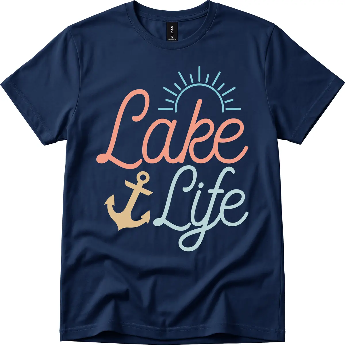 Lake Life Typography Design T-Shirt in Navy
