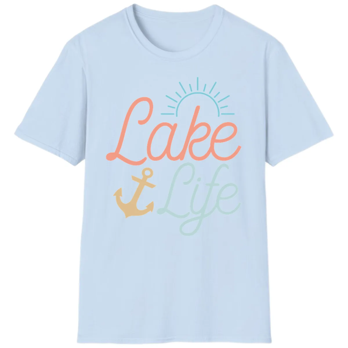 Lake Life Typography Design T-Shirt in Light Blue