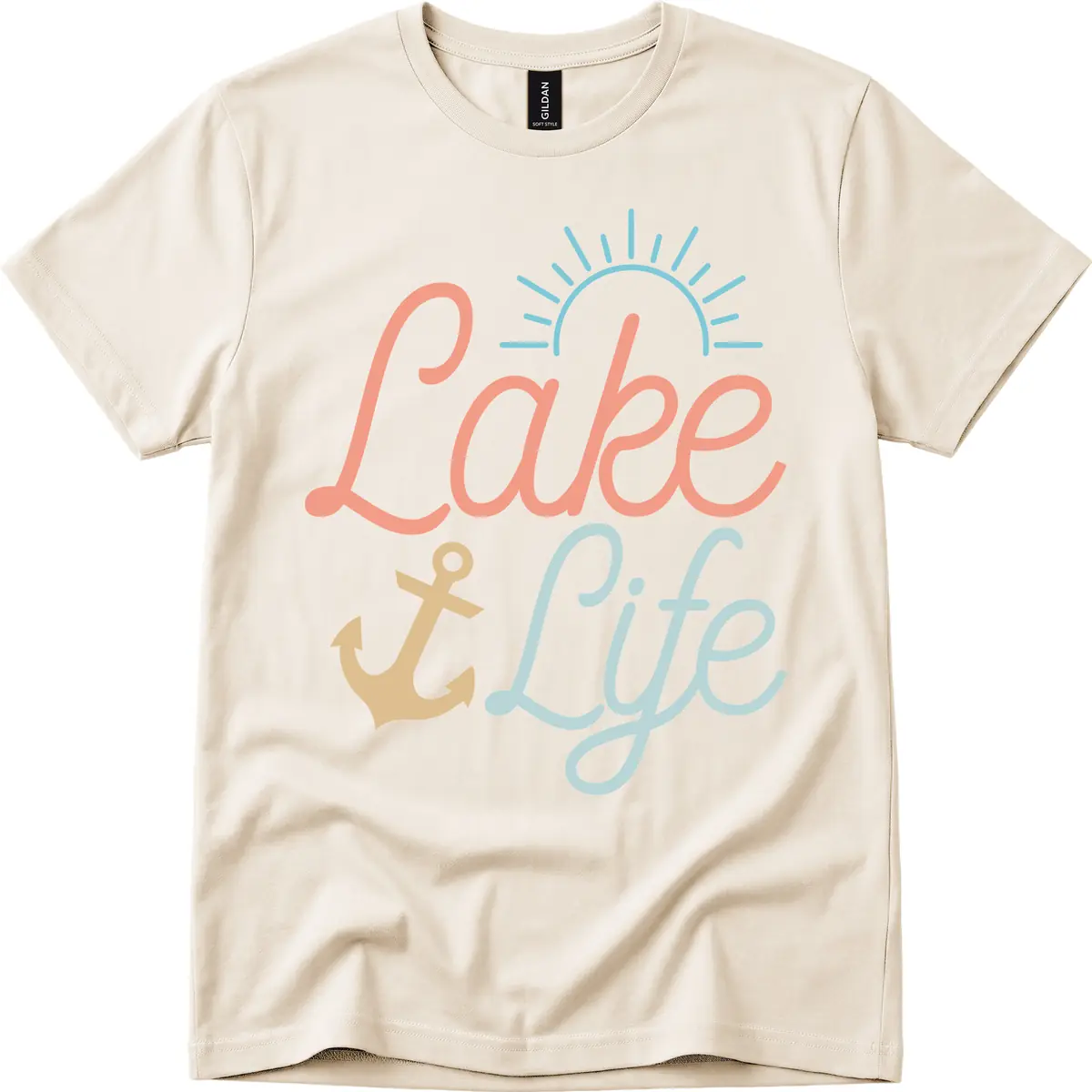 Lake Life Typography Design T-Shirt in Natural