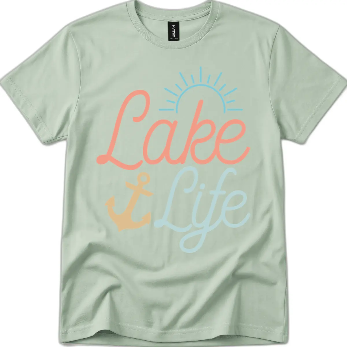 Lake Life Typography Design T-Shirt in Sage
