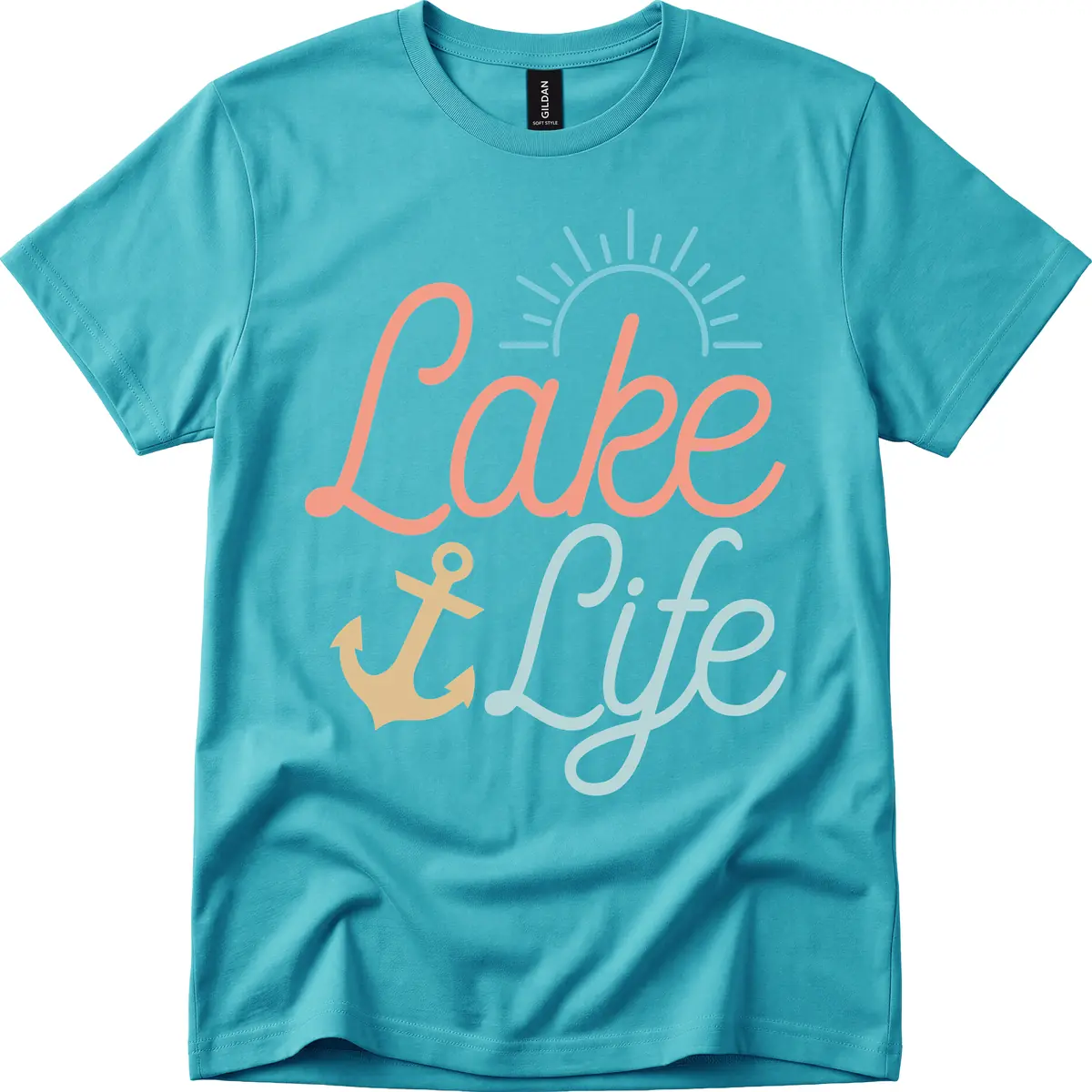 Lake Life Typography Design T-Shirt in Tropical Blue
