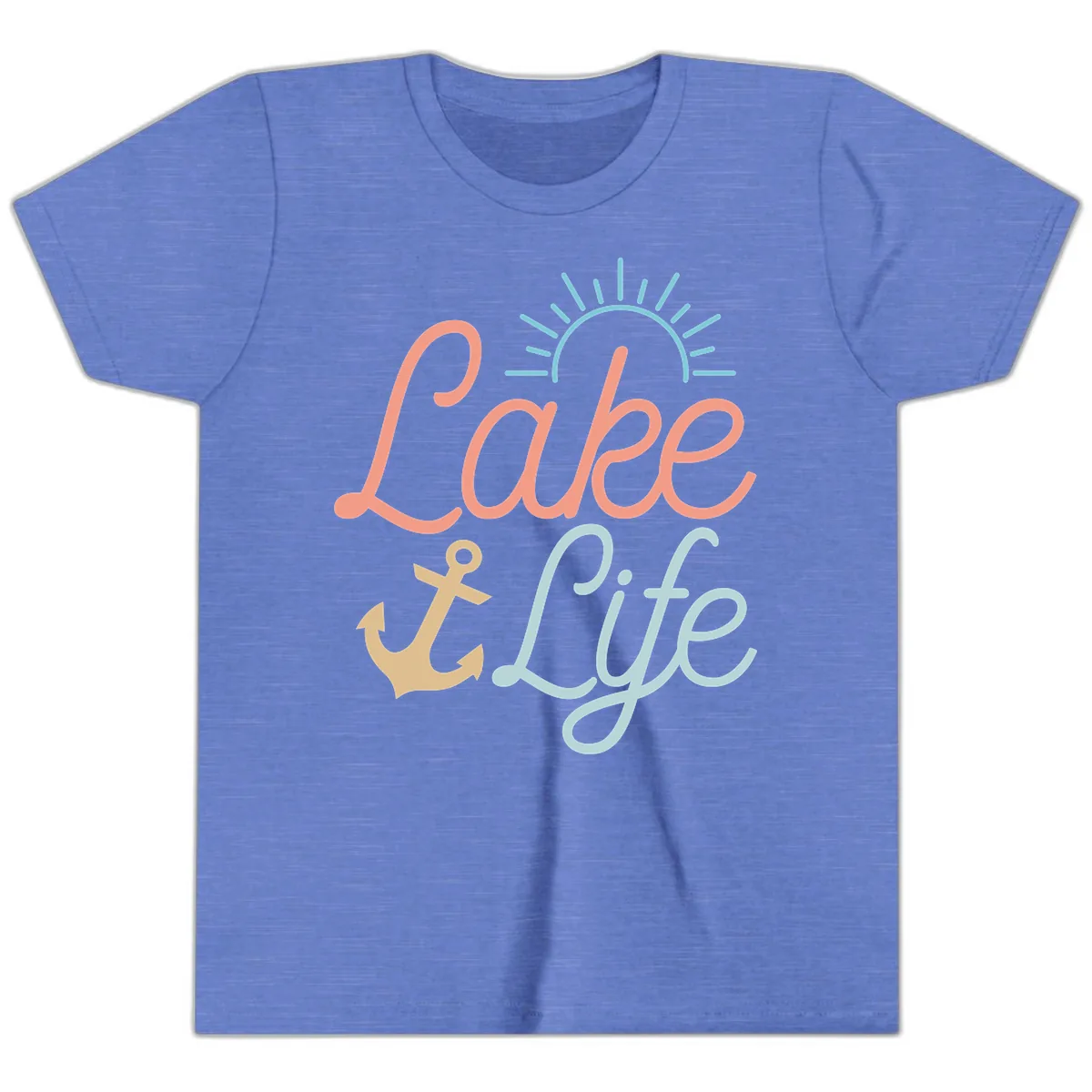 Lake Life Typography Design Youth T-Shirt in Heather Columbia Blue