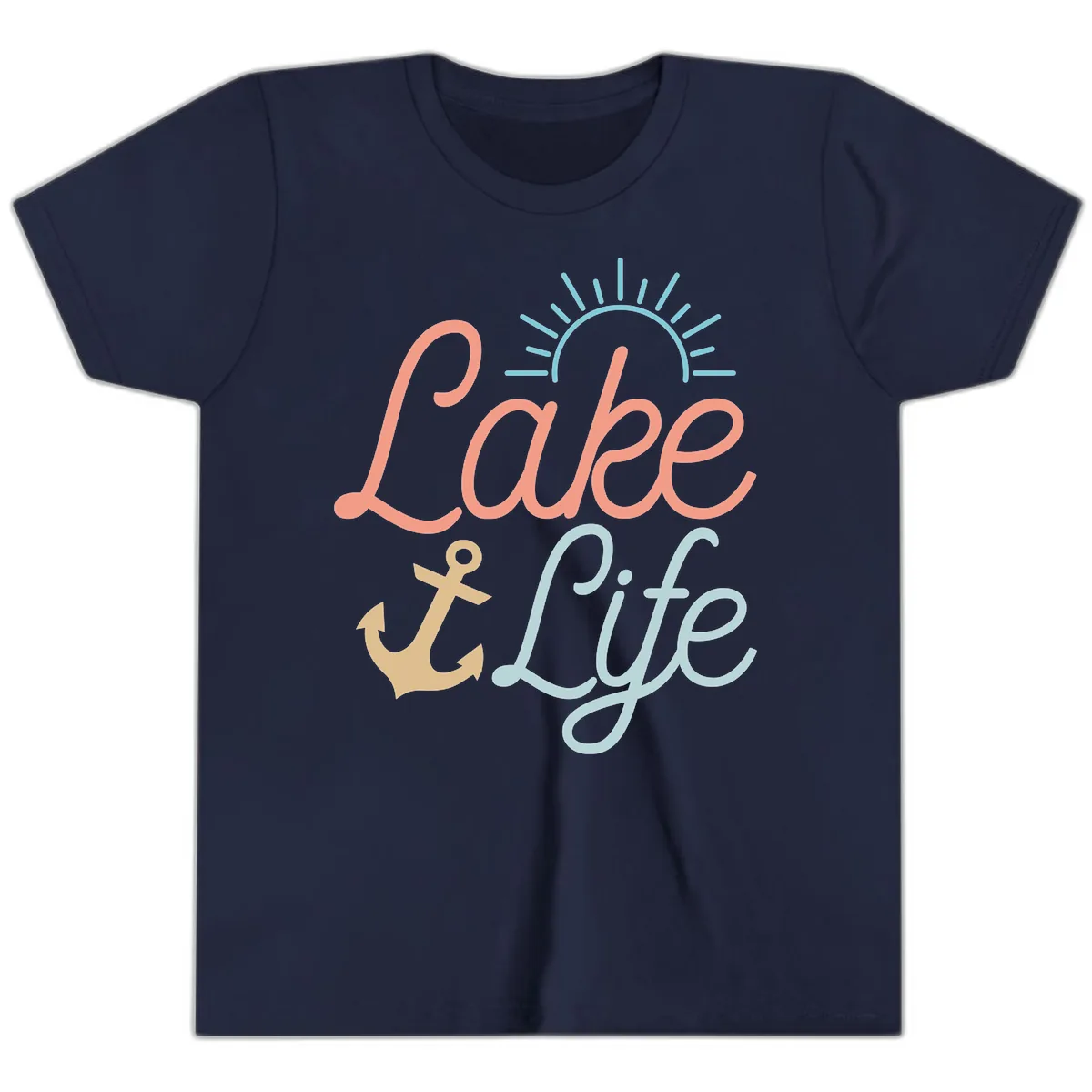 Lake Life Typography Design Youth T-Shirt in Navy
