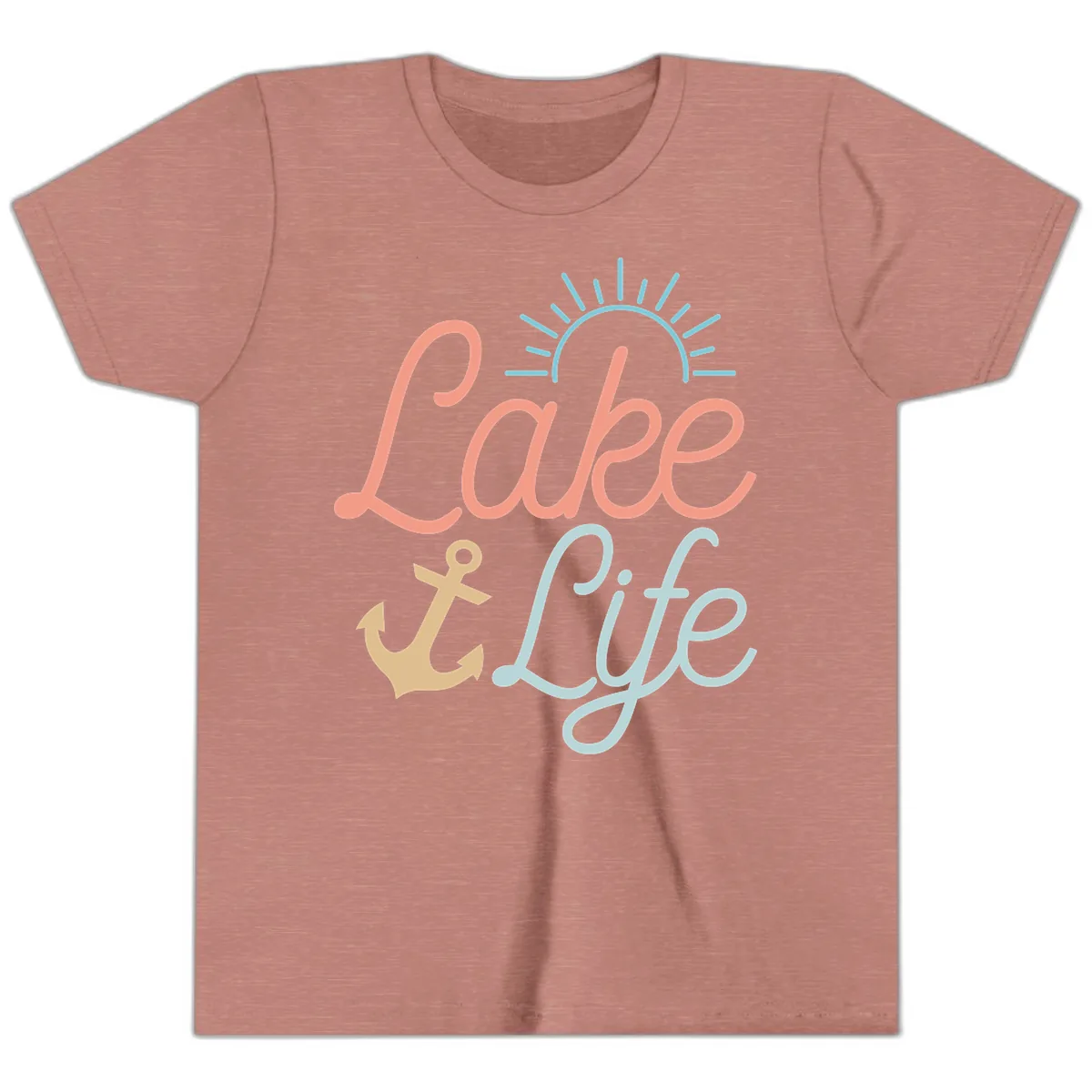 Lake Life Typography Design Youth T-Shirt in Heather Mauve