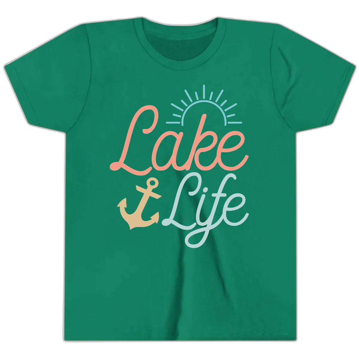 Lake Life Typography Design Youth T-Shirt in Kelly