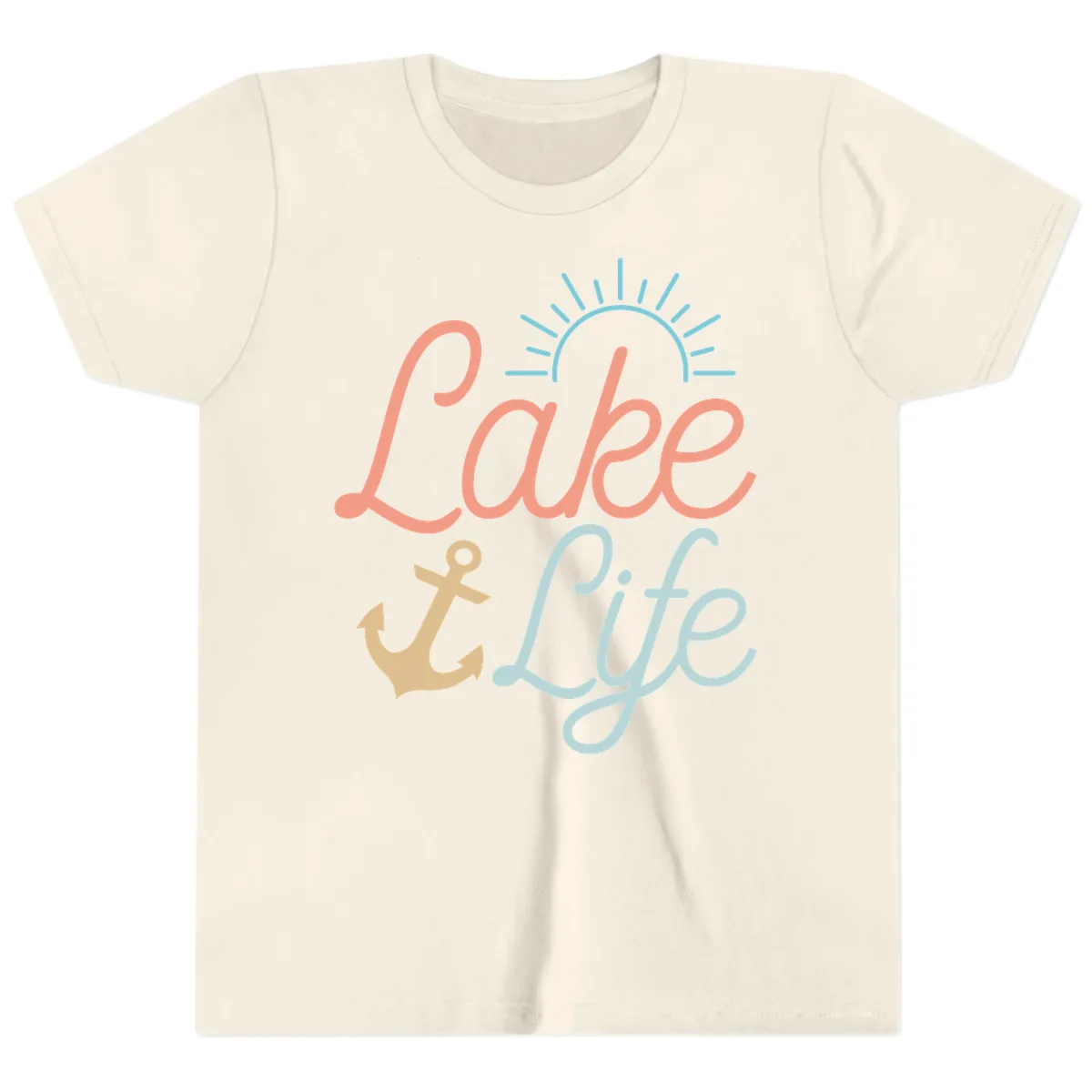 Lake Life Typography Design Youth T-Shirt in Natural