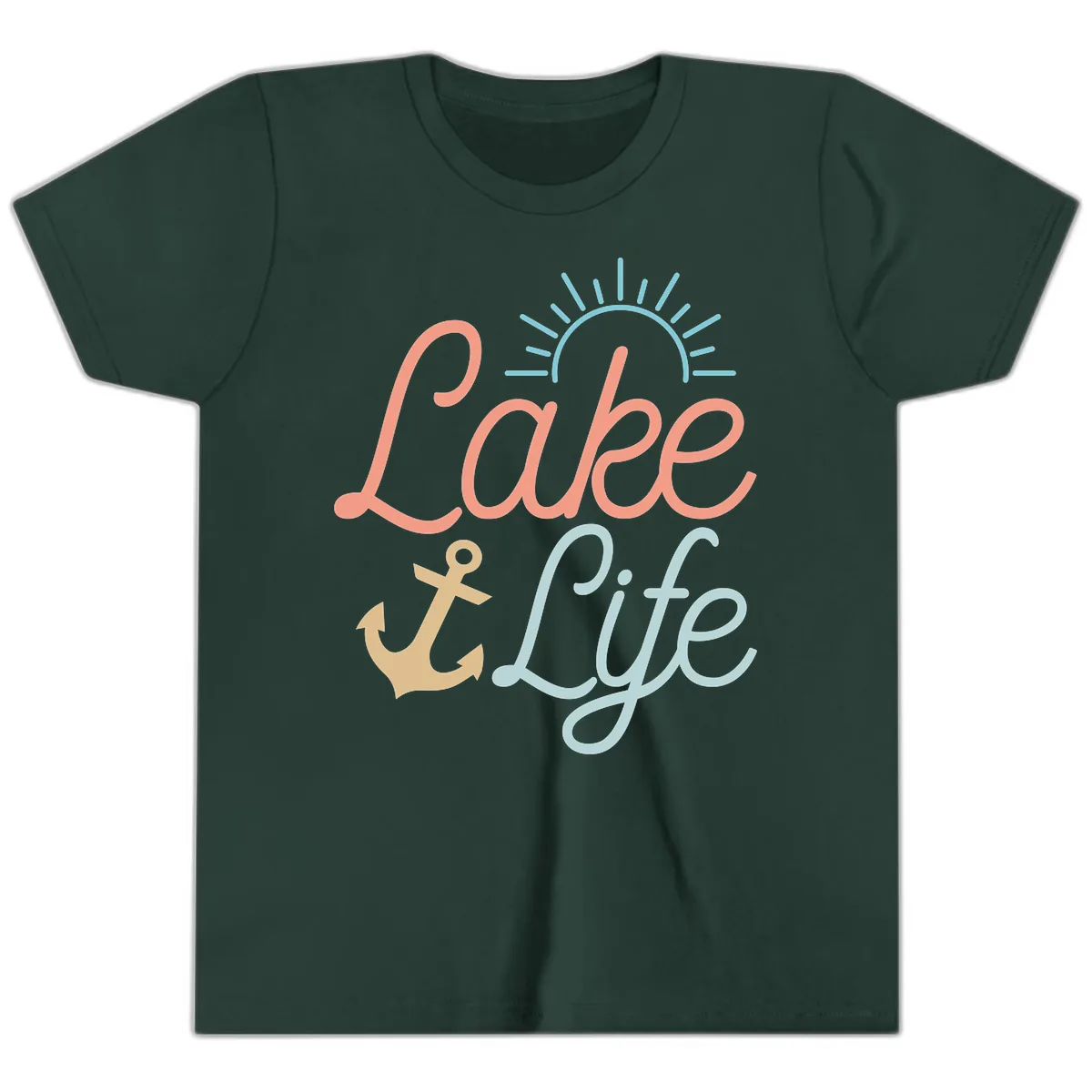 Lake Life Typography Design Youth T-Shirt in Forest