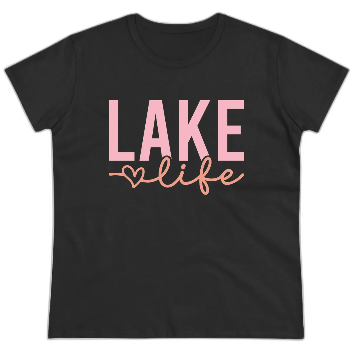 Lake Life Script Design Ladies Tee in Black