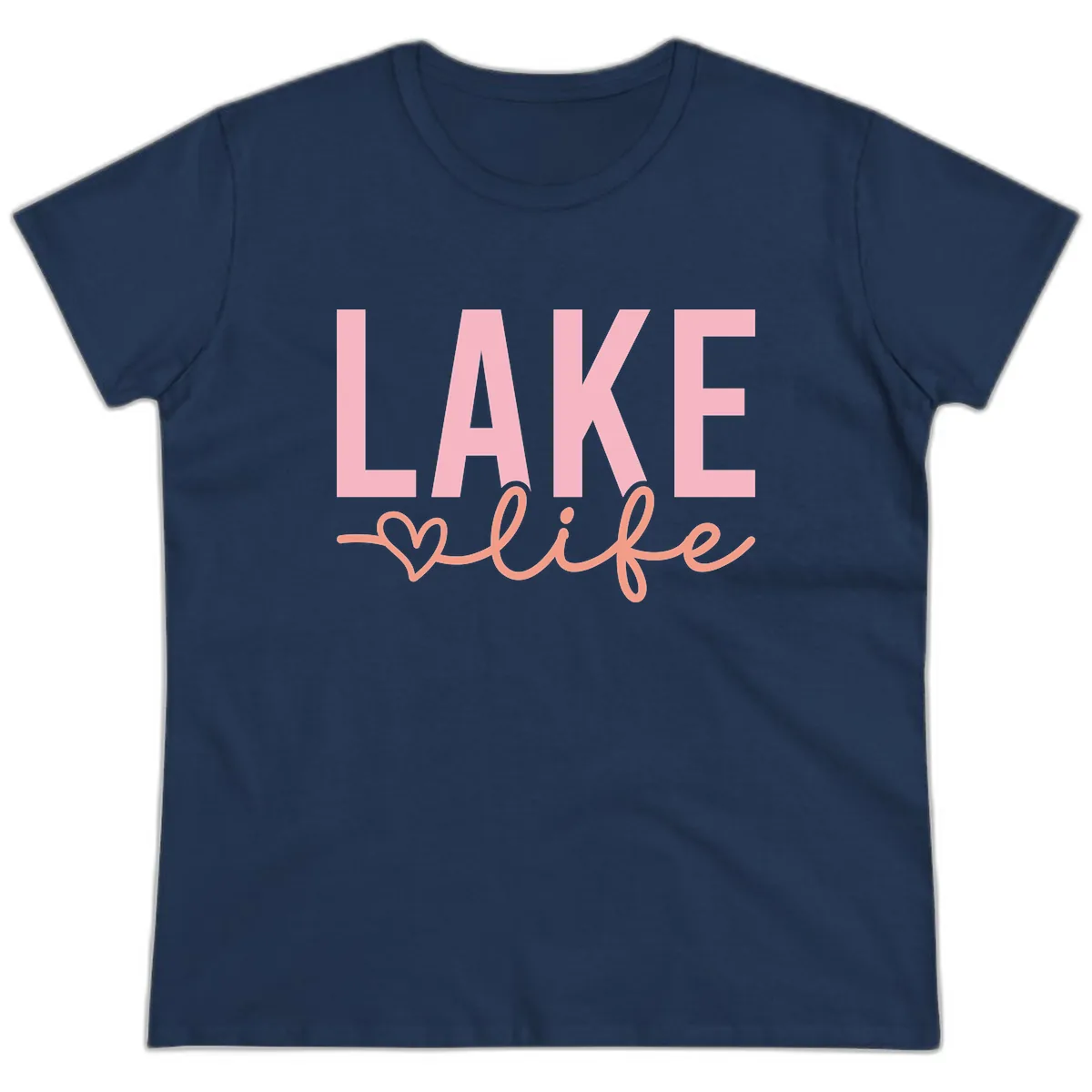 Lake Life Script Design Ladies Tee in Navy