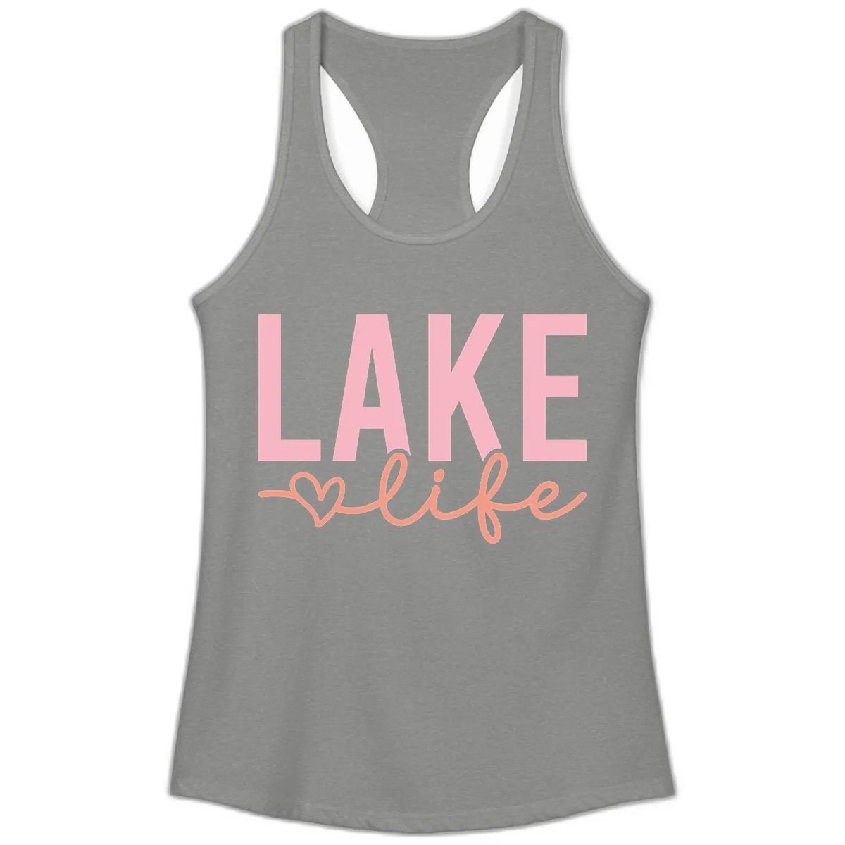 Lake Life Script Design Ladies Tank in Heather Grey