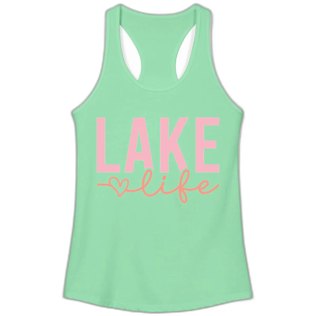 Lake Life Script Design Ladies Tank in Solid Mint