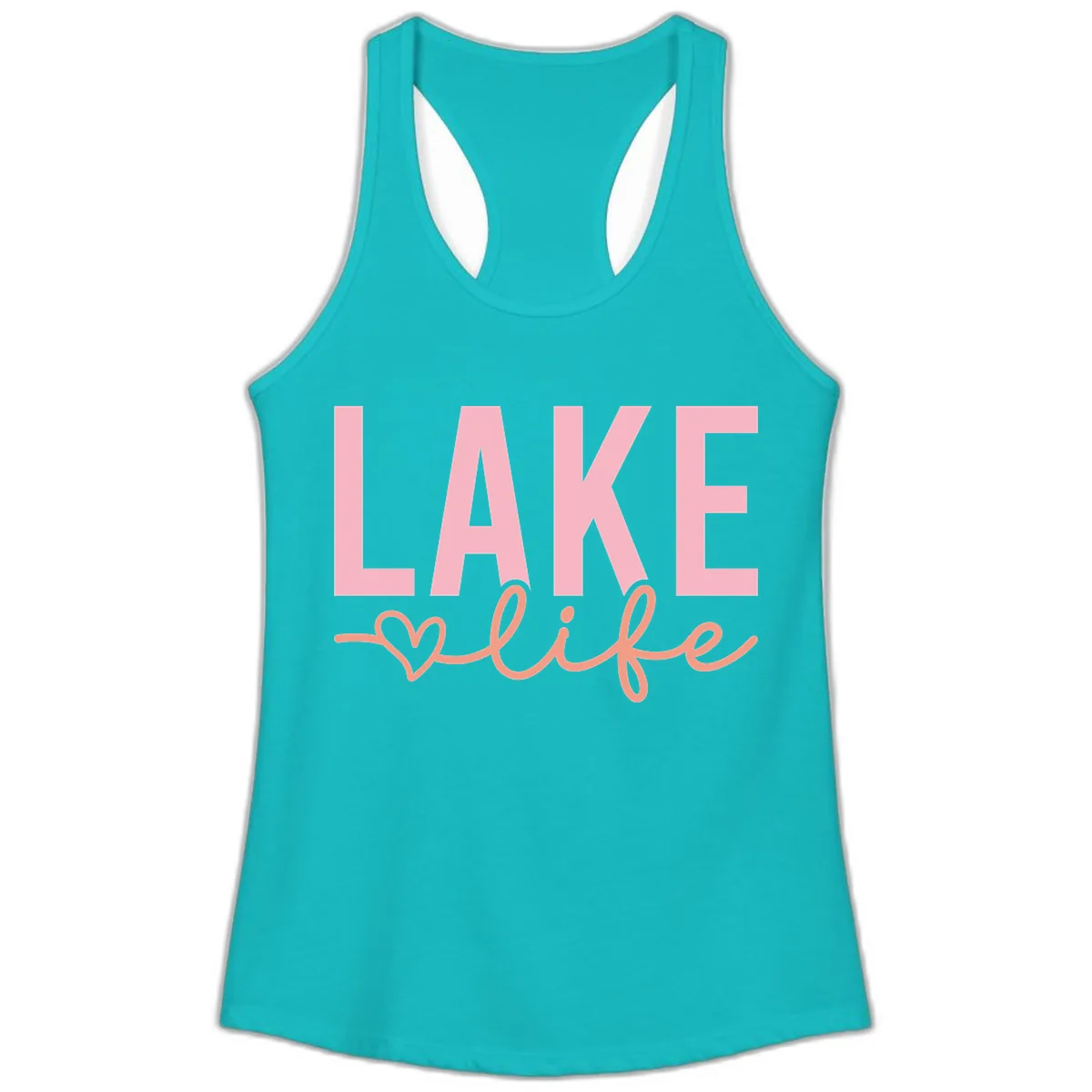 Lake Life Script Design Ladies Tank in Tahiti Blue