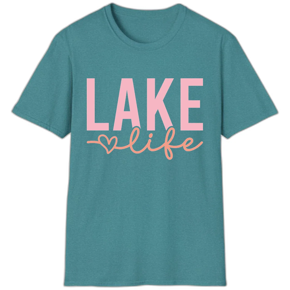 Lake Life Script Design T-Shirt in Heather Galapagos Blue