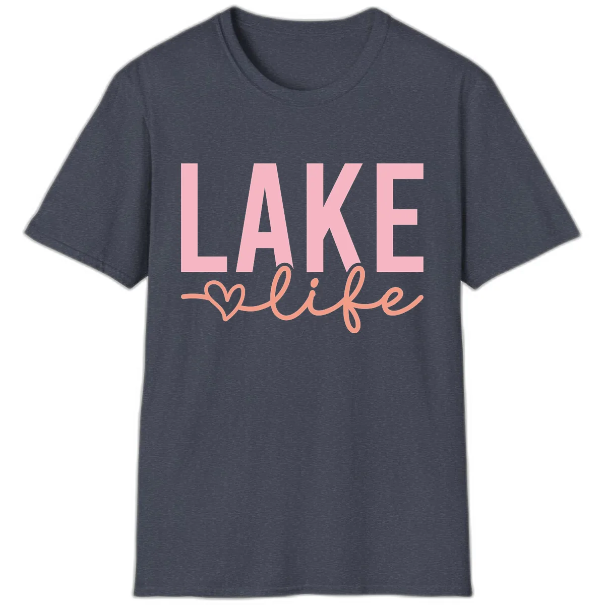 Lake Life Script Design T-Shirt in Heather Navy