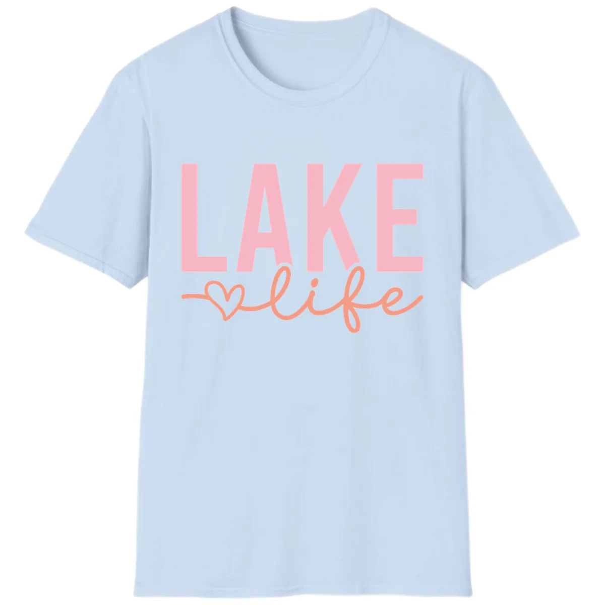 Lake Life Script Design T-Shirt in Light Blue