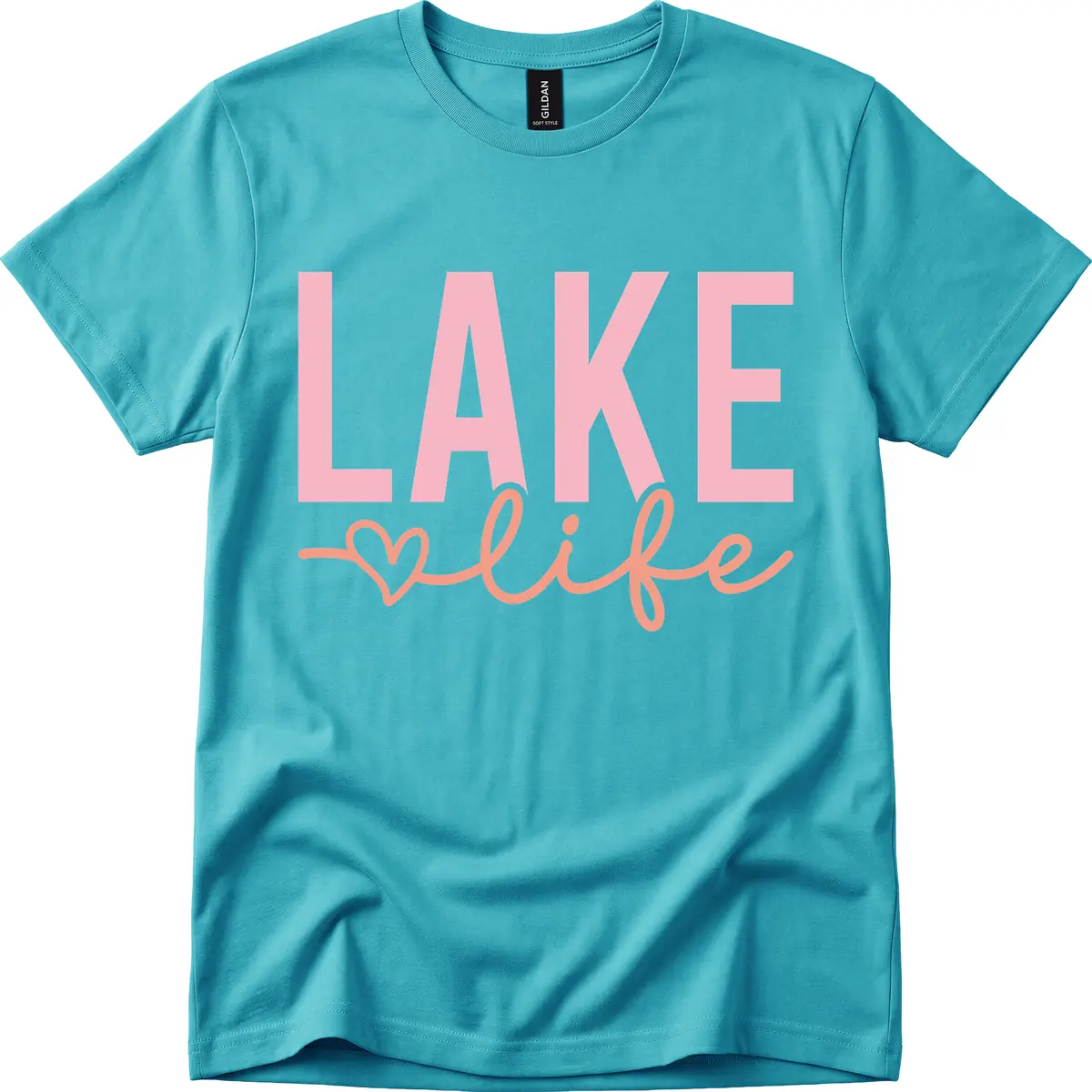 Lake Life Script Design T-Shirt in Tropical Blue