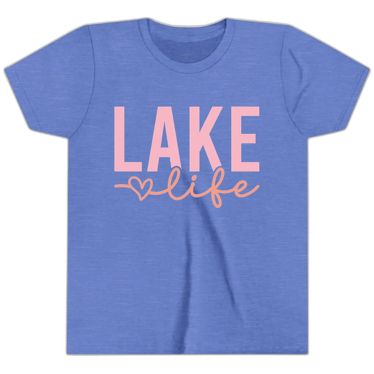 Lake Life Script Design Youth T-Shirt in Heather Columbia Blue
