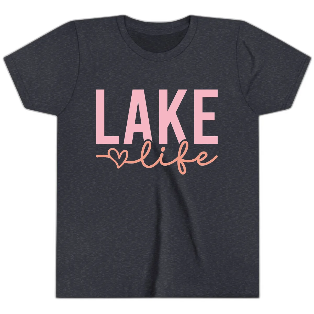 Lake Life Script Design Youth T-Shirt in Heather Navy