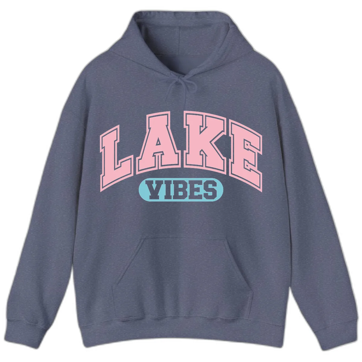 Lake Vibes Arch Logo Hoodie in Heather Navy
