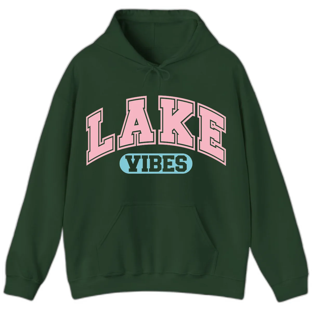 Lake Vibes Arch Logo Hoodie in Forest Green