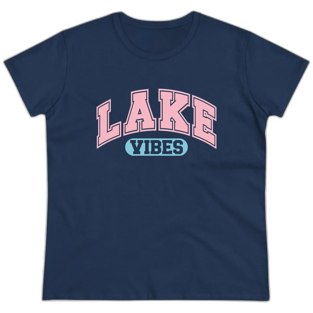 Lake Vibes Arch Logo Ladies Tee in Navy