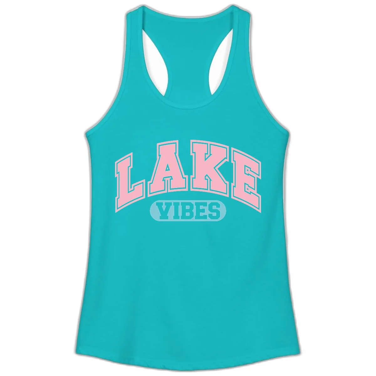 Lake Vibes Arch Logo Ladies Tank in Tahiti Blue