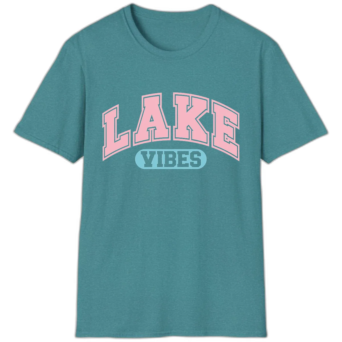 Lake Vibes Arch Logo T-Shirt in Heather Galapagos Blue