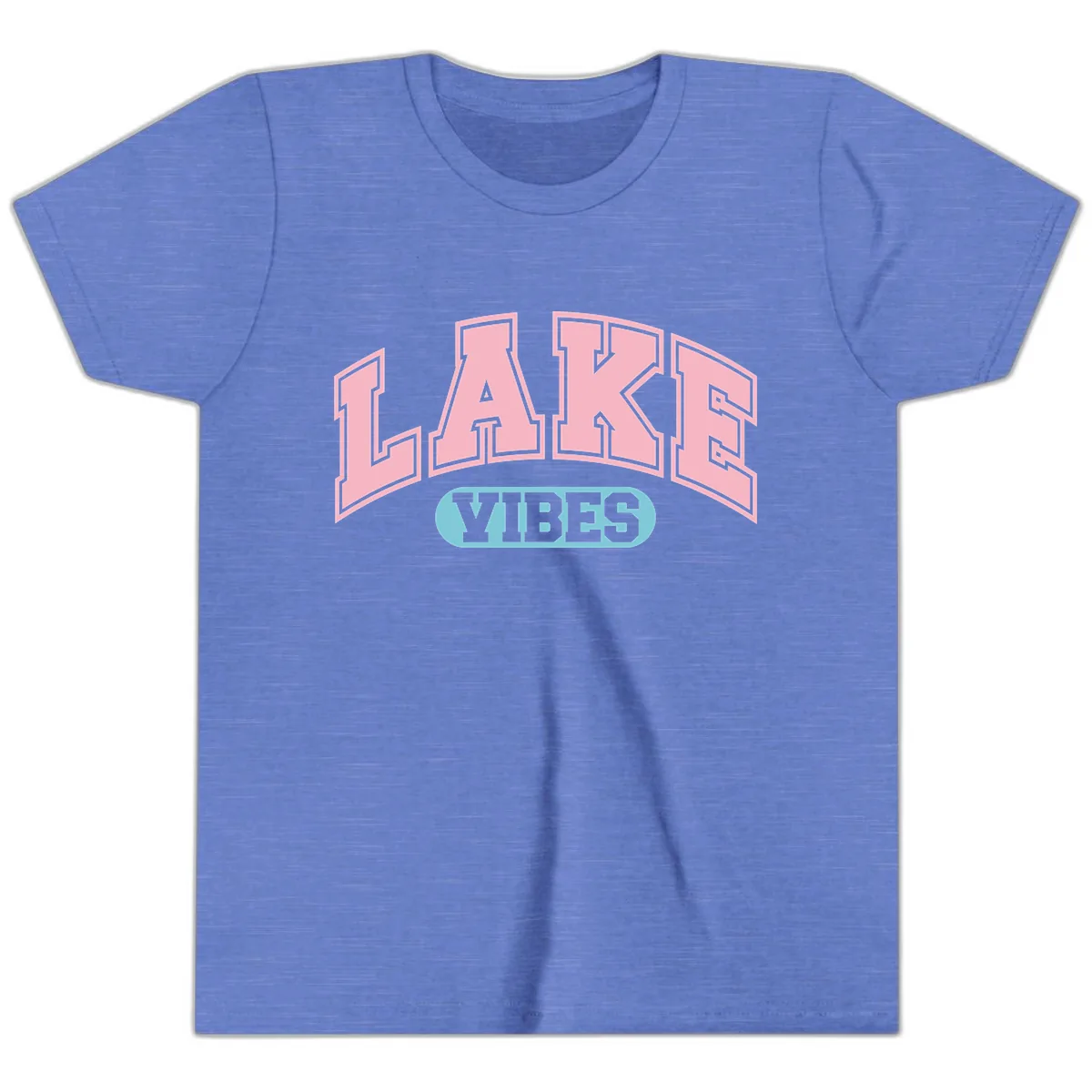 Lake Vibes Arch Logo Youth T-Shirt in Heather Columbia Blue