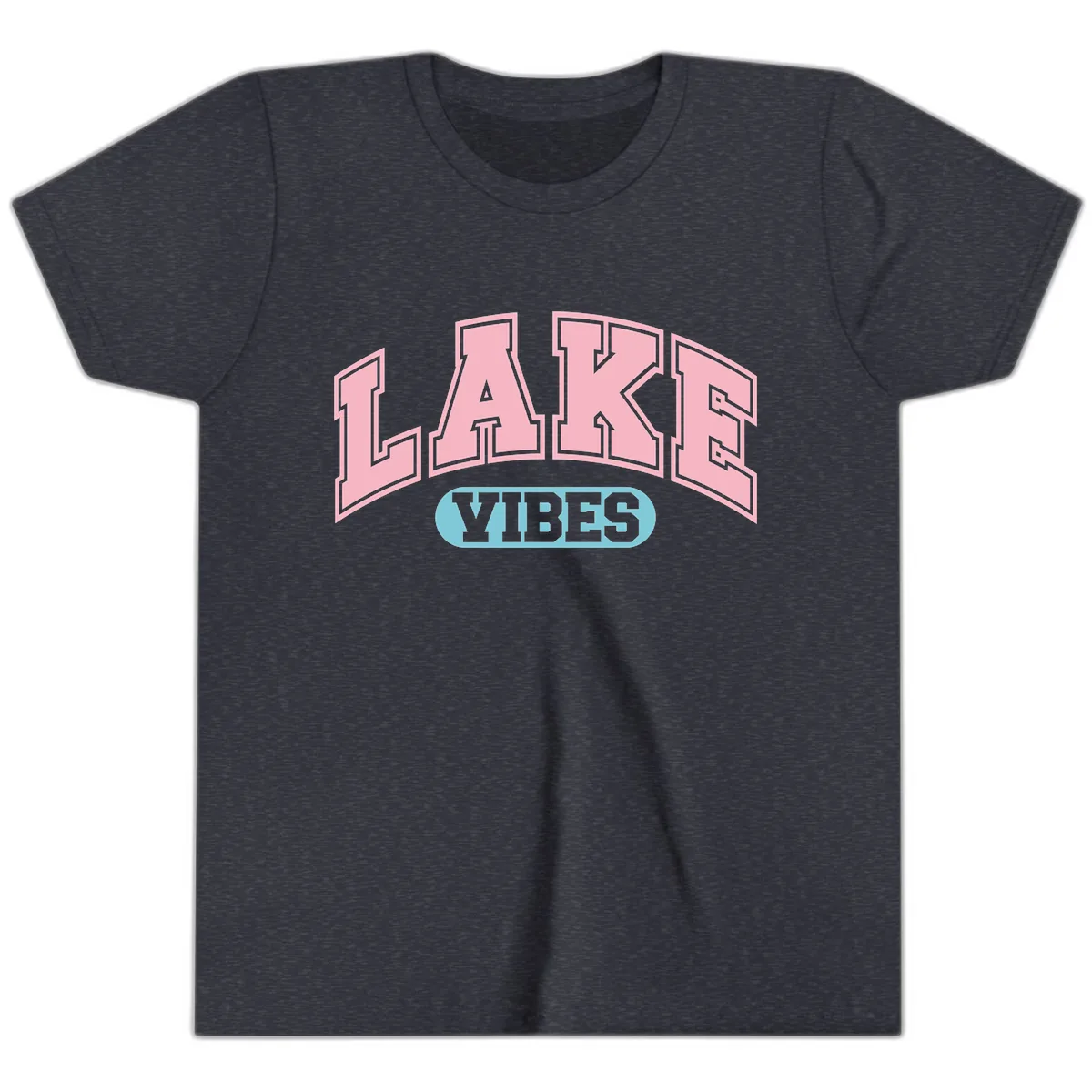 Lake Vibes Arch Logo Youth T-Shirt in Heather Navy