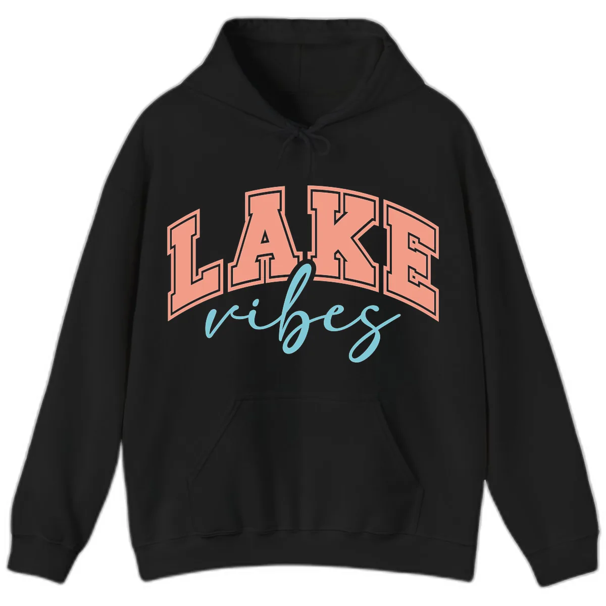 Lake Vibes Arch Design Hoodie in Black