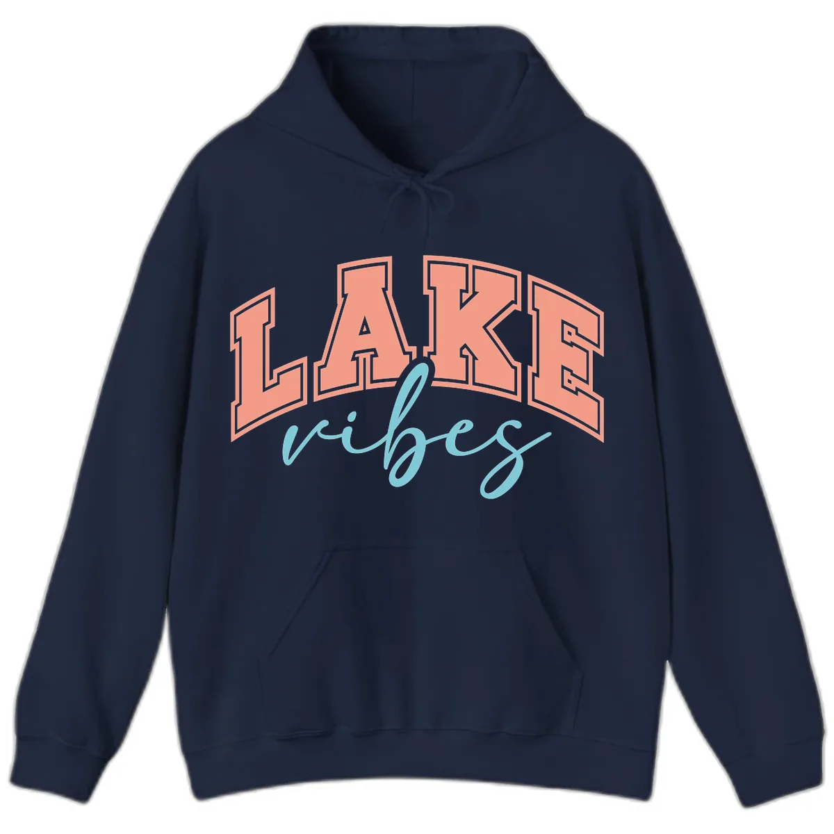Lake Vibes Arch Design Hoodie in Navy