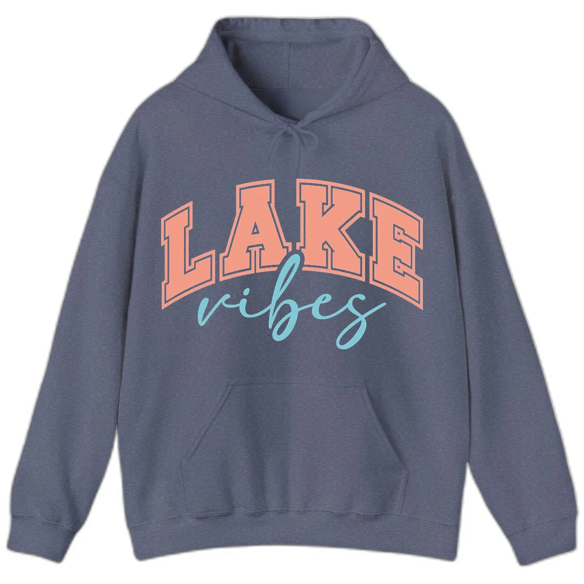 Lake Vibes Arch Design Hoodie in Heather Navy