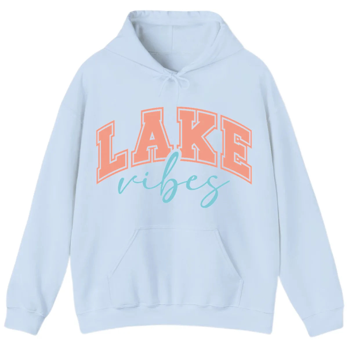Lake Vibes Arch Design Hoodie in Light Blue