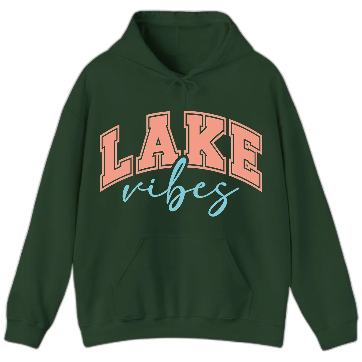 Lake Vibes Arch Design Hoodie in Forest Green