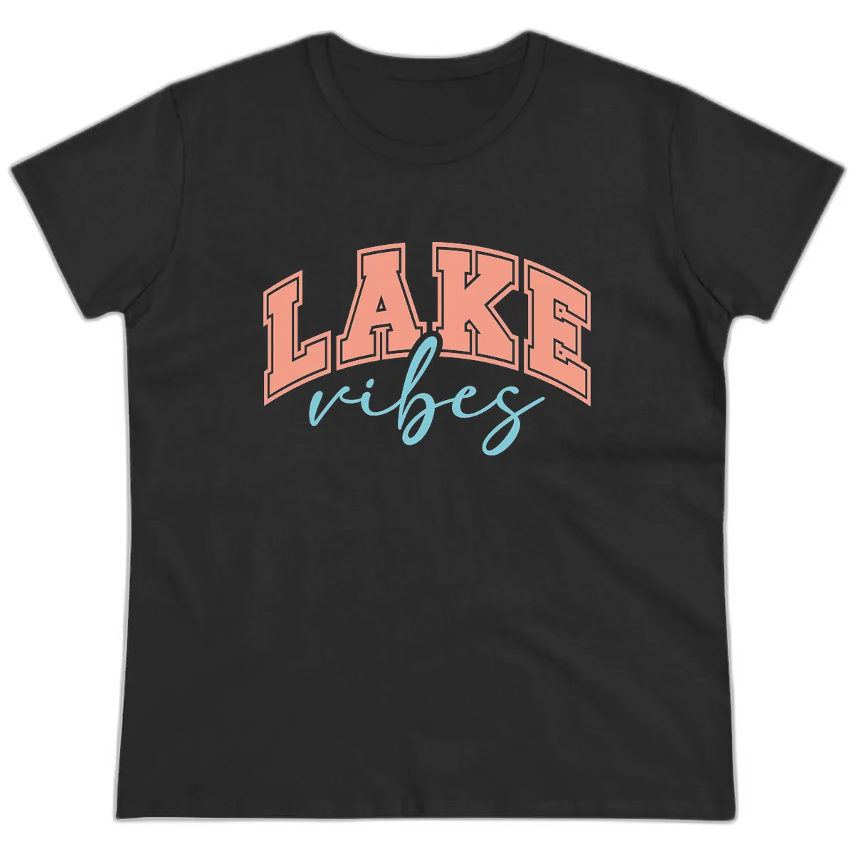 Lake Vibes Arch Design Ladies Tee in Black