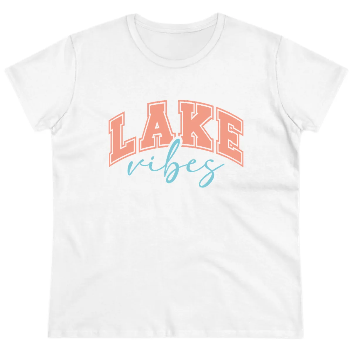 Lake Vibes Arch Design Ladies Tee in White
