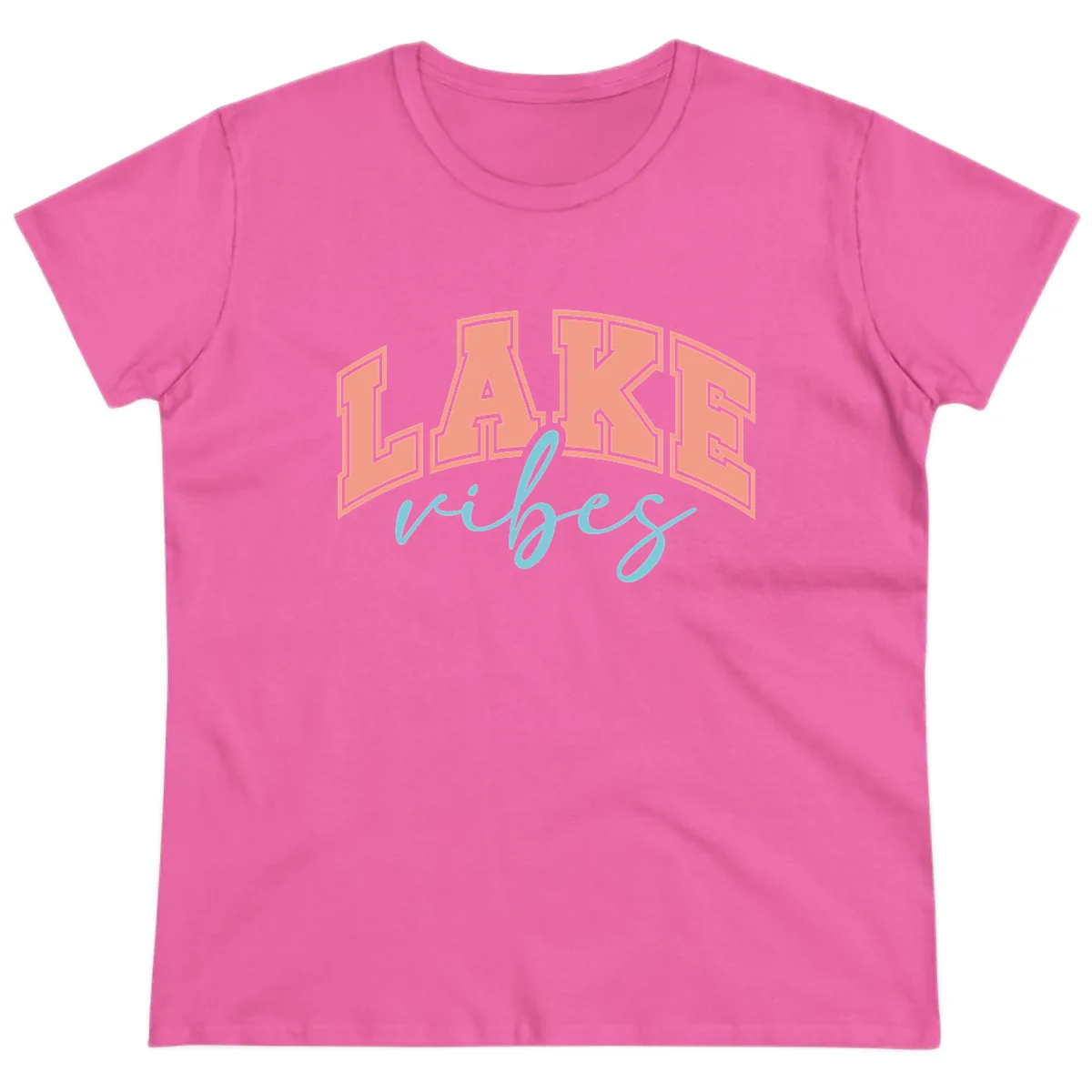 Lake Vibes Arch Design Ladies Tee in Azalea