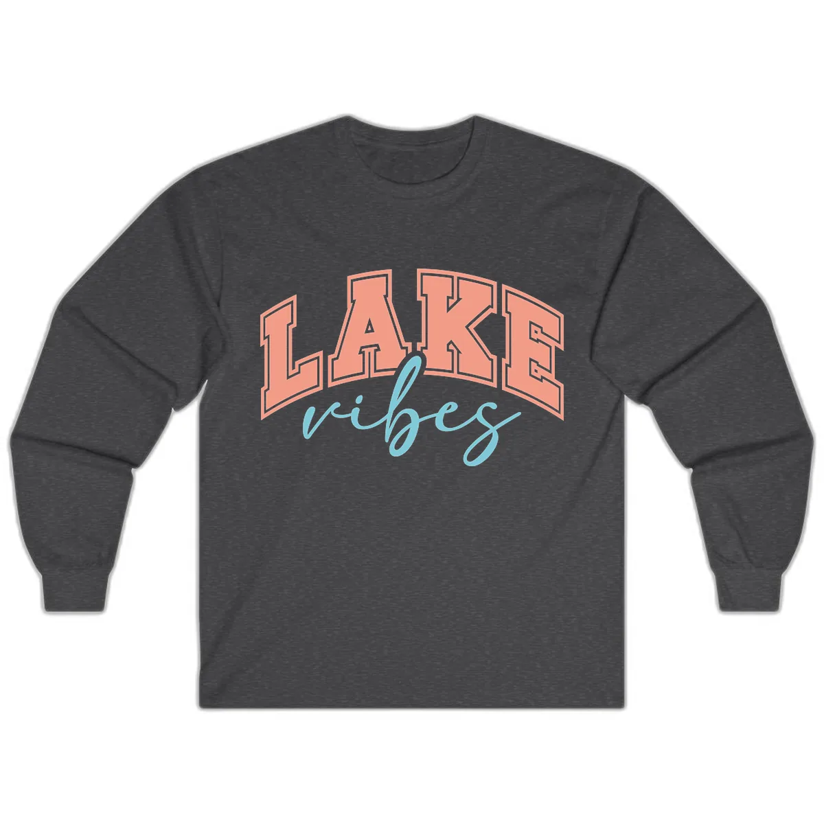 Lake Vibes Arch Design Long Sleeve in Dark Heather