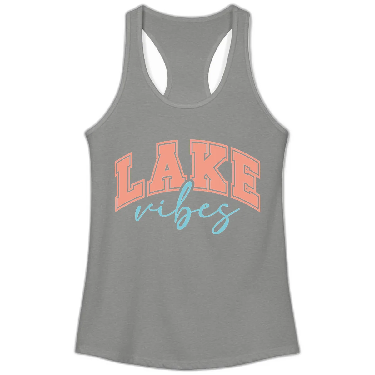 Lake Vibes Arch Design Ladies Tank in Heather Grey
