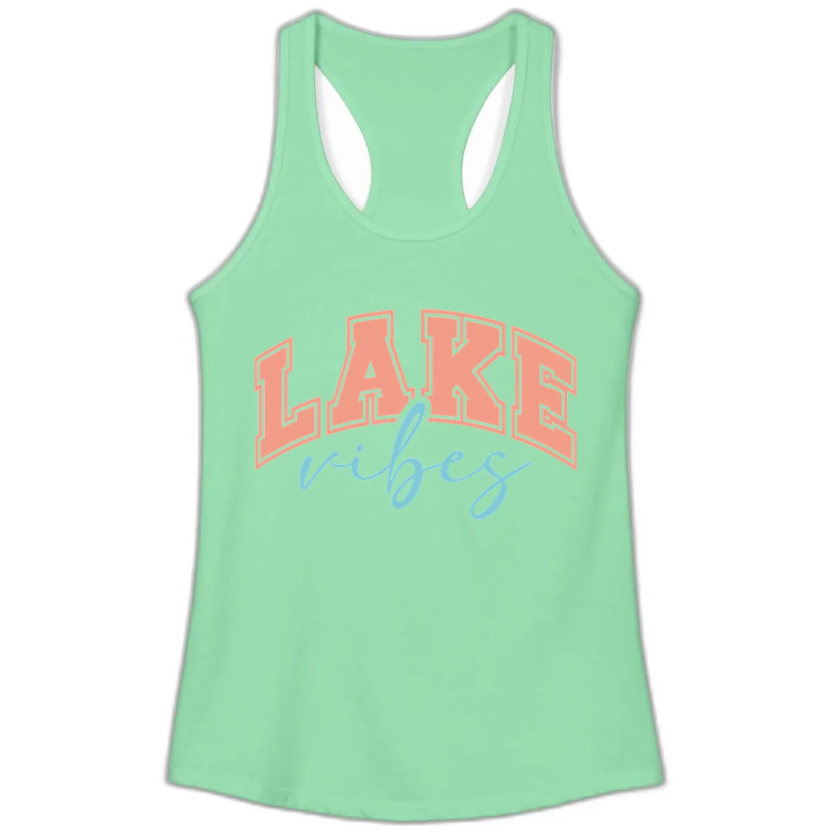 Lake Vibes Arch Design Ladies Tank in Solid Mint