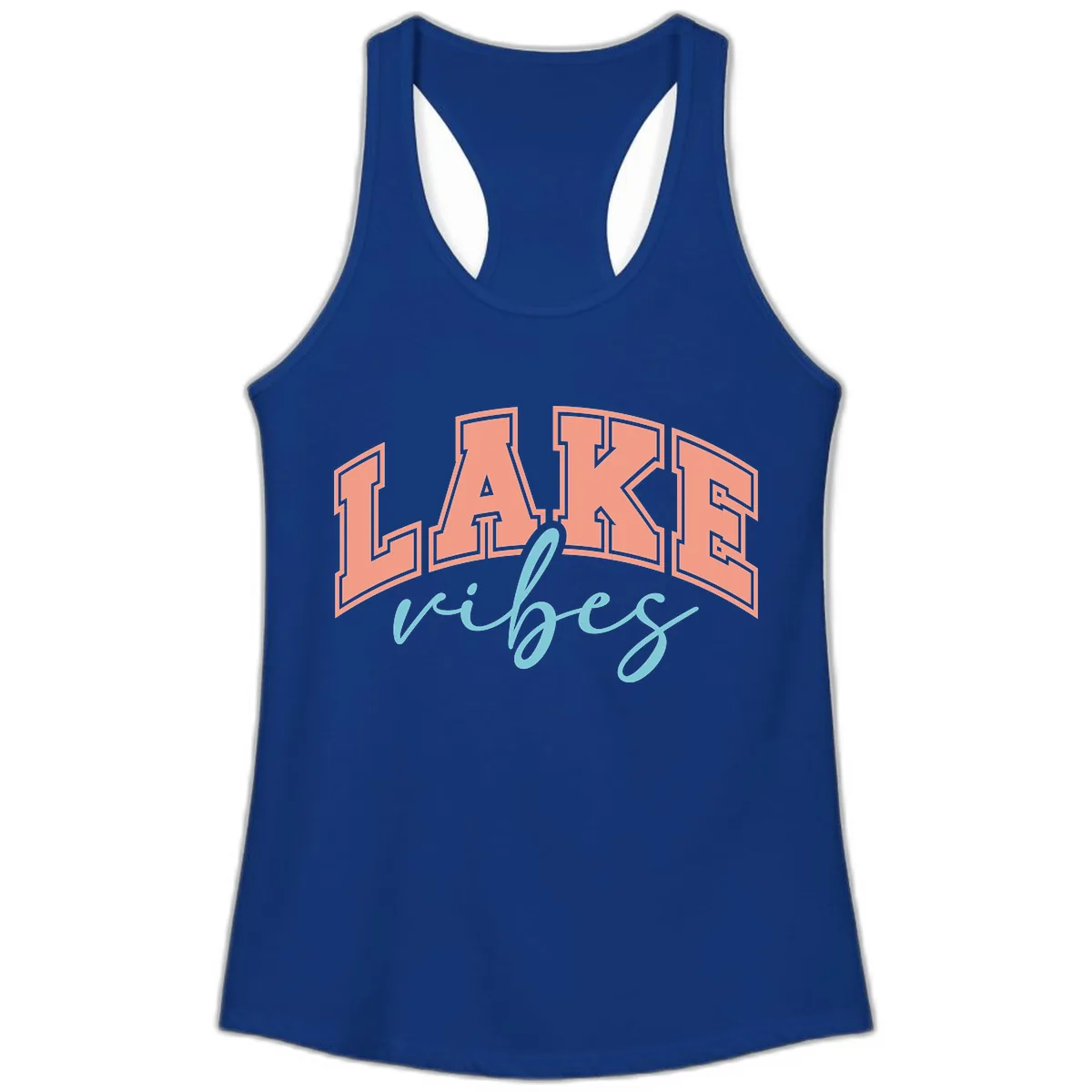 Lake Vibes Arch Design Ladies Tank in Solid Royal