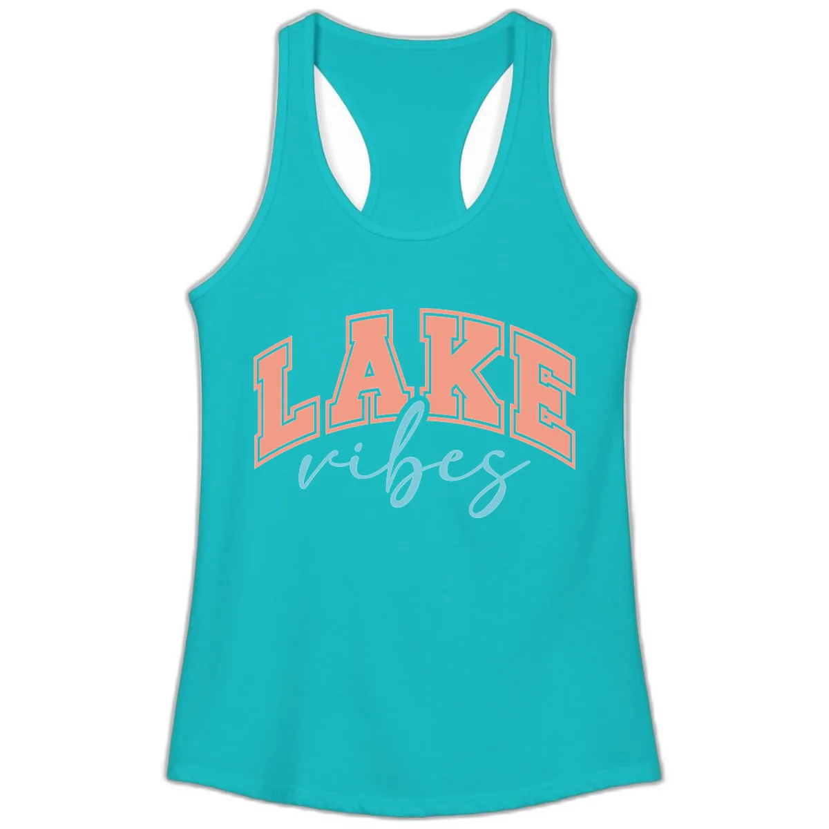 Lake Vibes Arch Design Ladies Tank in Tahiti Blue
