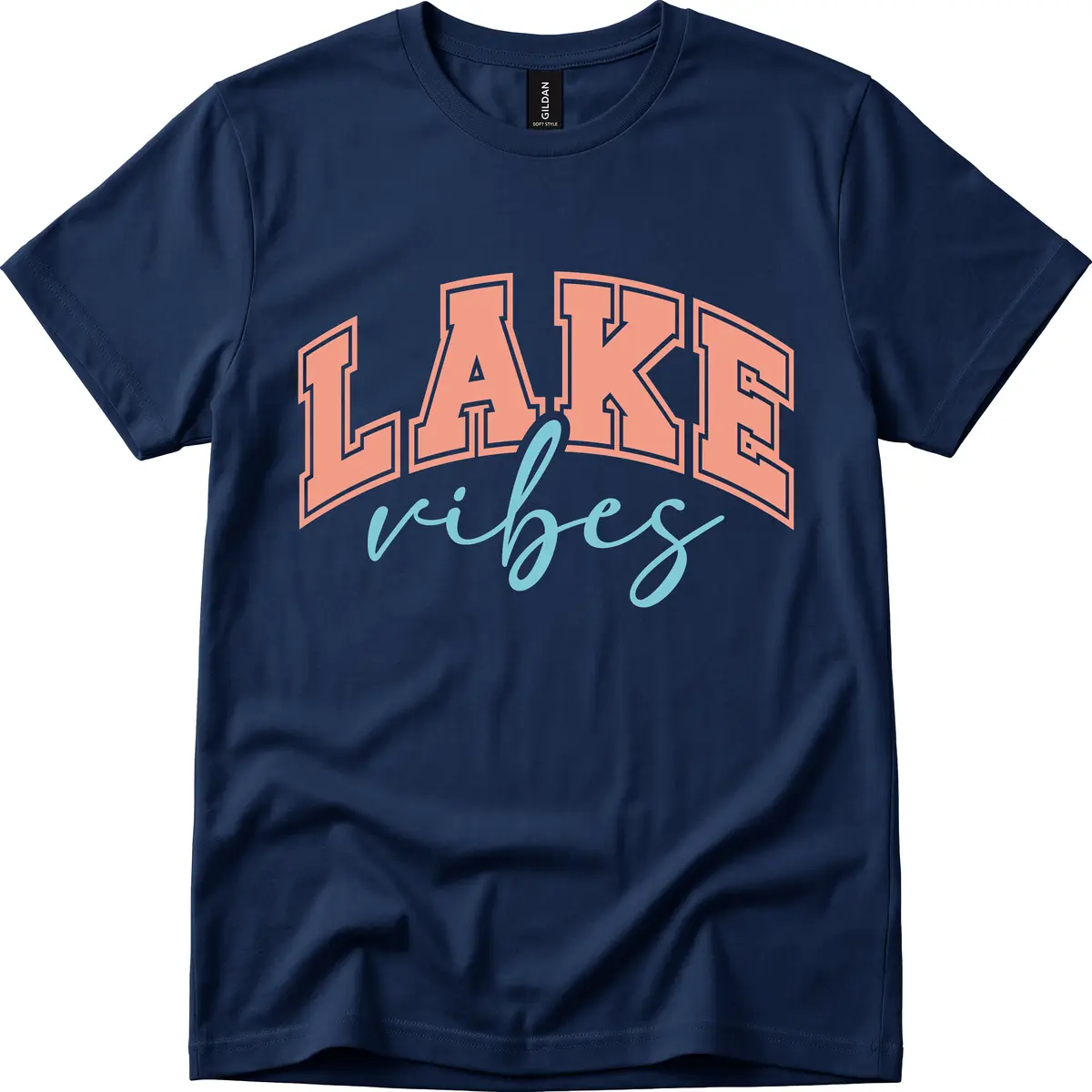 Lake Vibes Arch Design T-Shirt in Navy