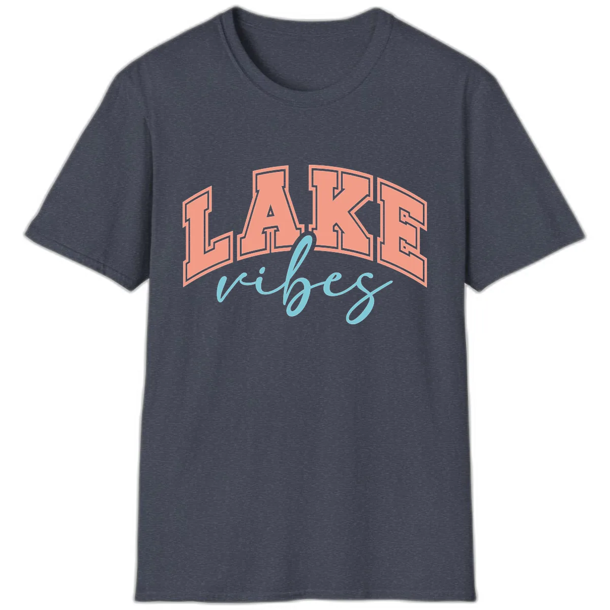 Lake Vibes Arch Design T-Shirt in Heather Navy