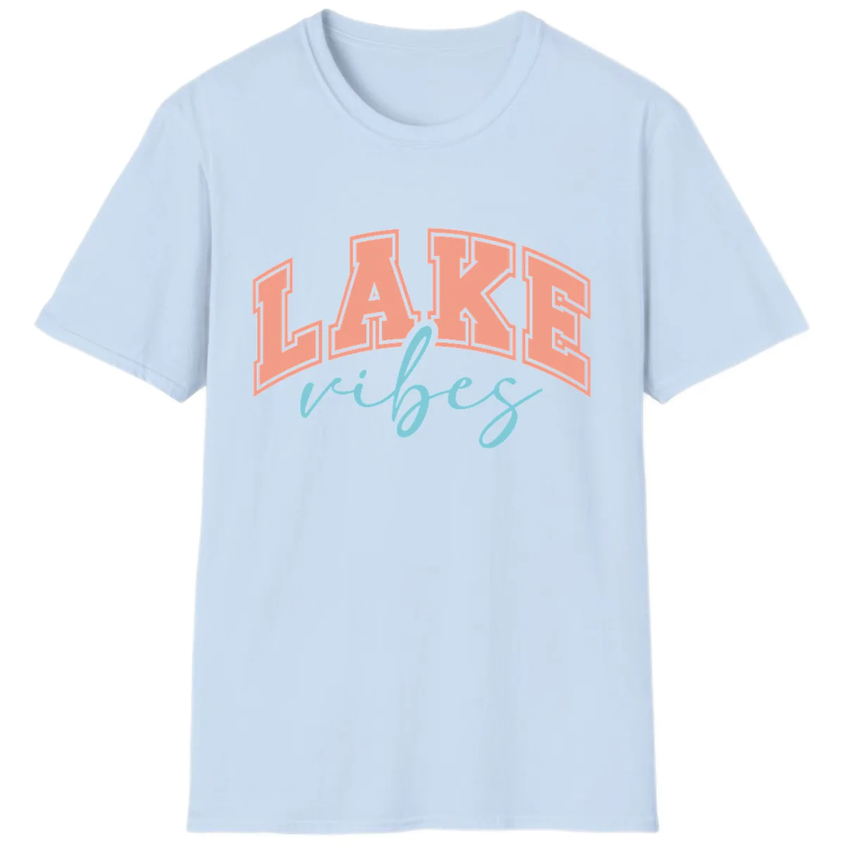 Lake Vibes Arch Design T-Shirt in Light Blue