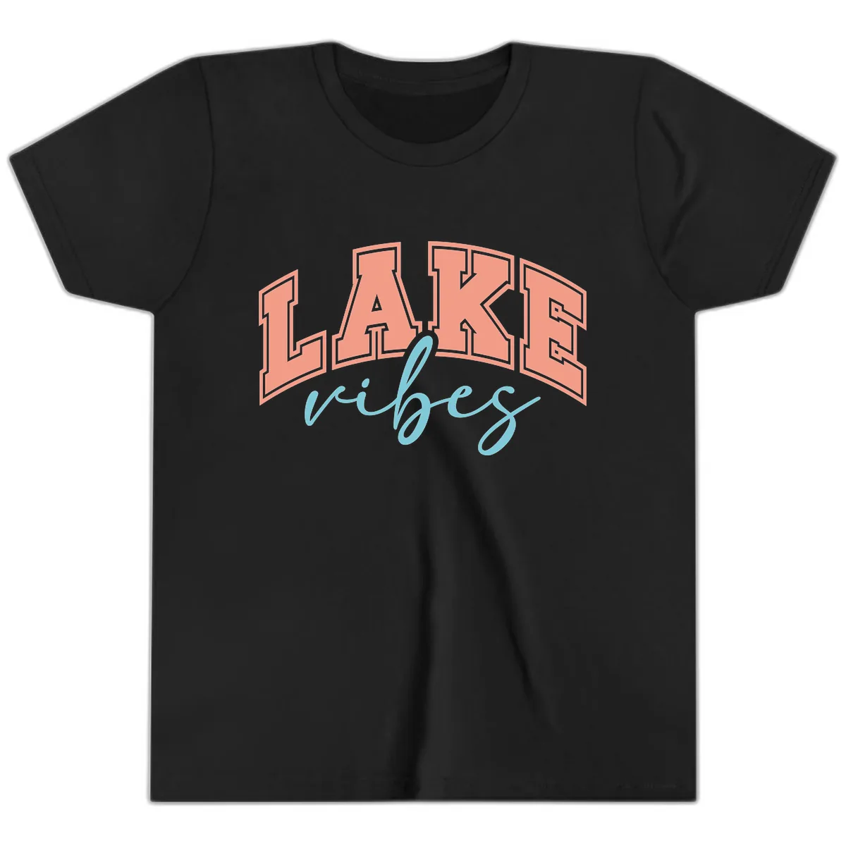 Lake Vibes Arch Design Youth T-Shirt in Black