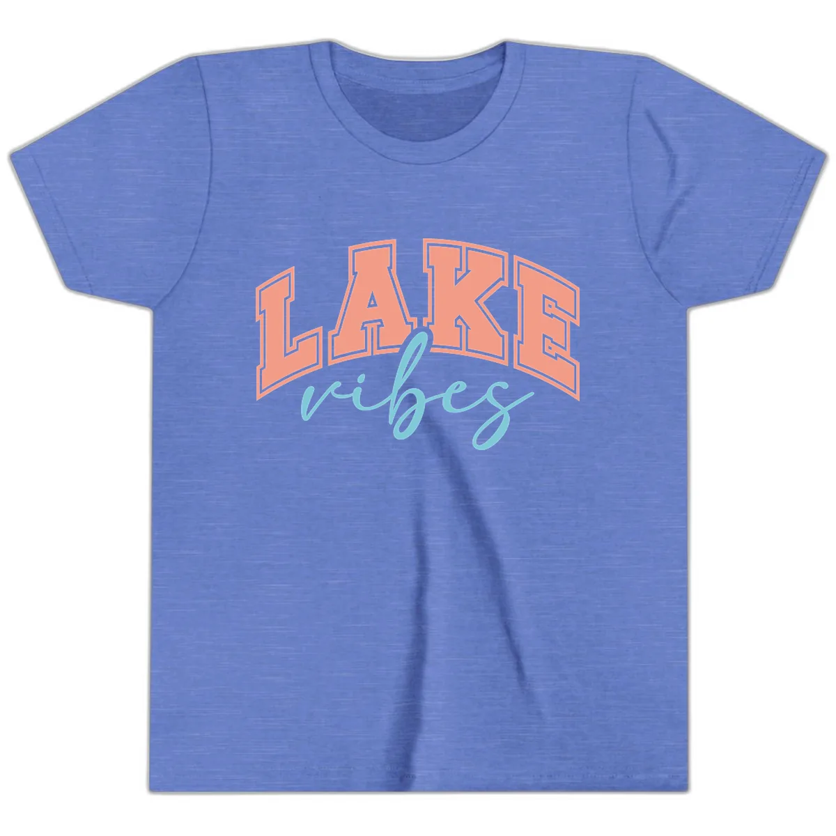 Lake Vibes Arch Design Youth T-Shirt in Heather Columbia Blue