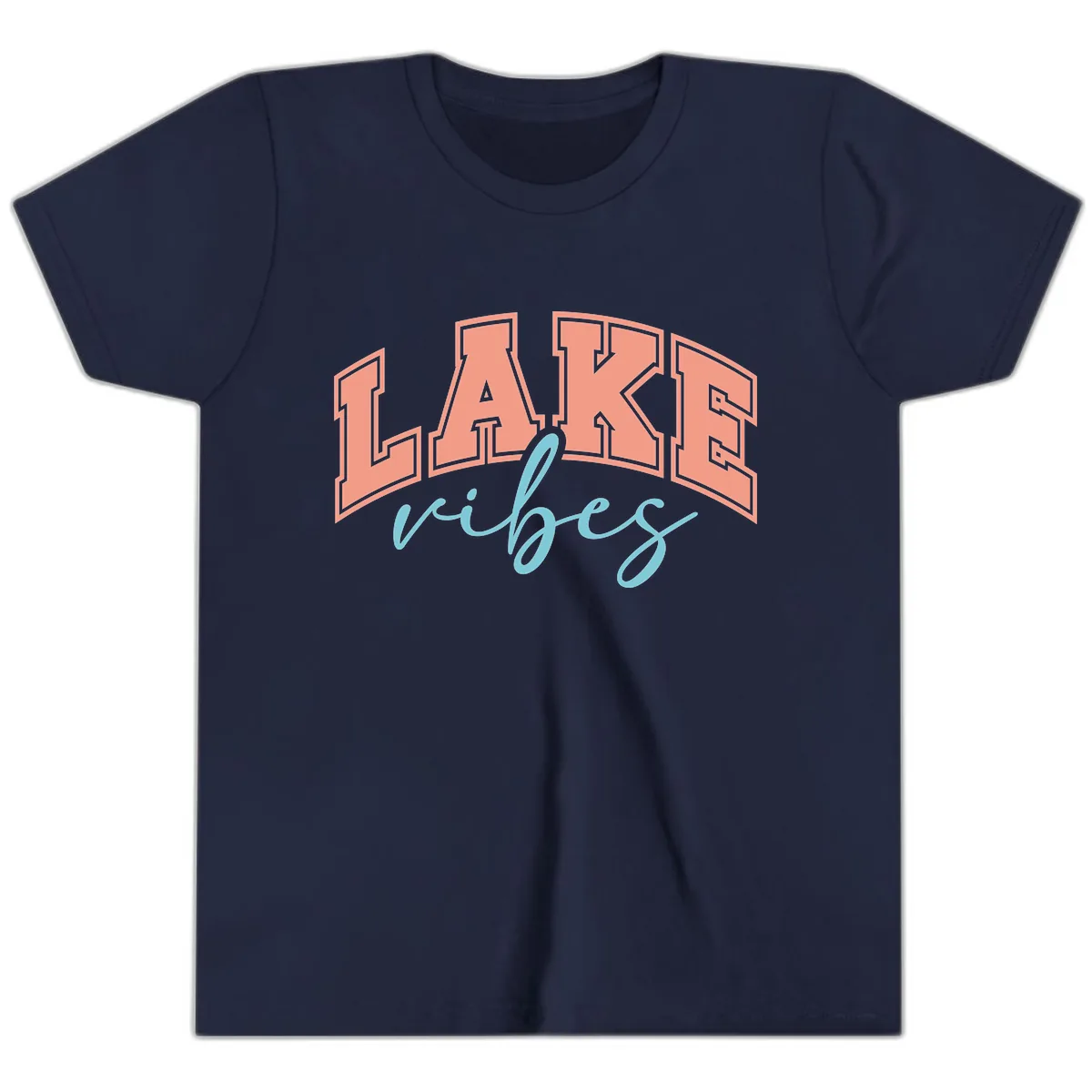 Lake Vibes Arch Design Youth T-Shirt in Navy